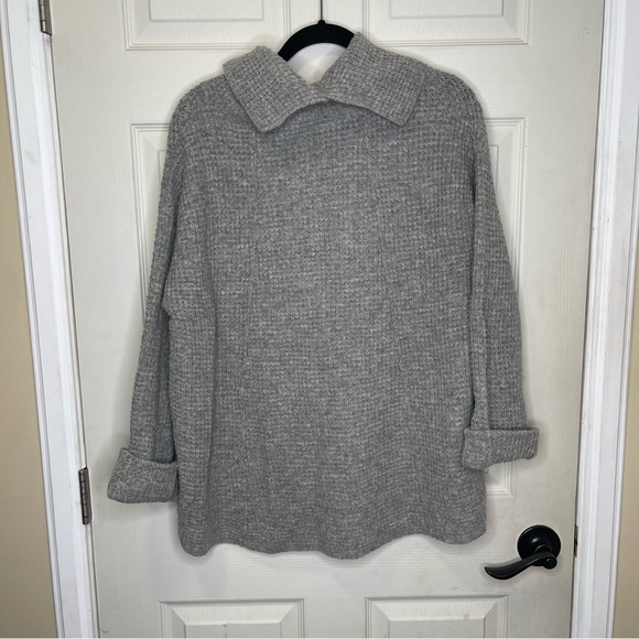 Free People Sidewinder 100% Wool Sweater Oversized Cowl Neck Grey Sz M - Picture 13 of 13